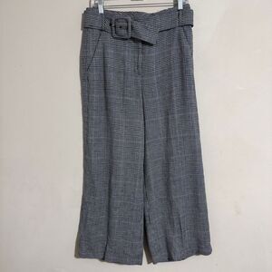 Veronica Beard Dexter Check Plaid Wide-Leg Trouser Belted size 6
